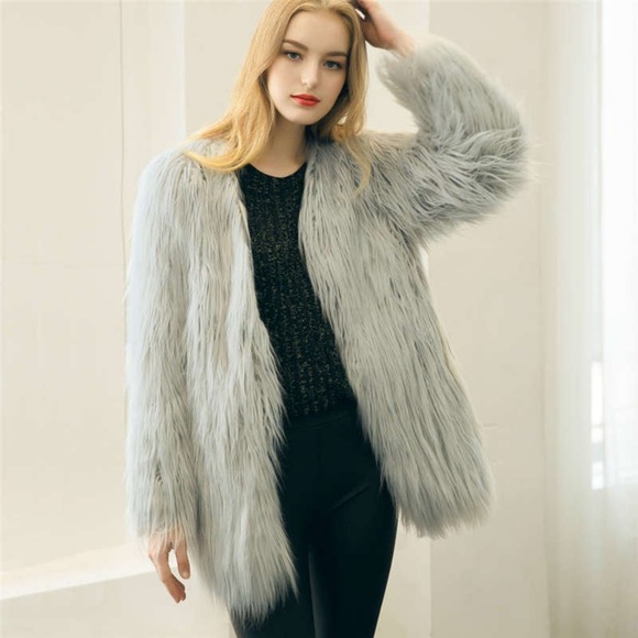 Lanshifei Jackets & Blazers - NWT Silver Gray Shaggy Faux Fur Coat Glam Winter Jacket S M